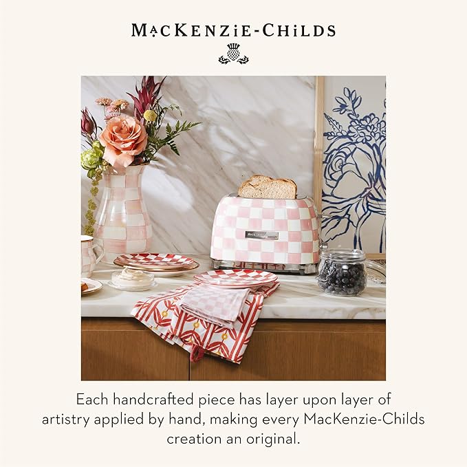 MACKENZIE-CHILDS 2-Slice Toaster Decorative Toaster for Kitchen Pink-and-White Rosy Check