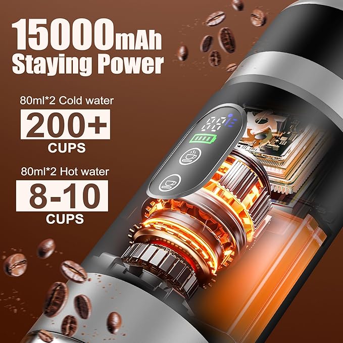 Portable Coffee Machine w/ 2 Rechargeable Batteries 8 Cups 80ml Self-Heating 20bar USB-C Espresso coffee Maker for Camping Travel Office Ground &amp Capsule Compatible