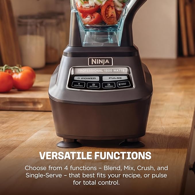 Ninja Kitchen System | All-in-One Food Processor &amp Blender for Smoothies | Includes Pitcher (2) 16 oz. To-Go Cups &amp 8-Cup Bowl | Makes Salsa Dough Shakes &amp Frozen Drinks | 1500W | Blac