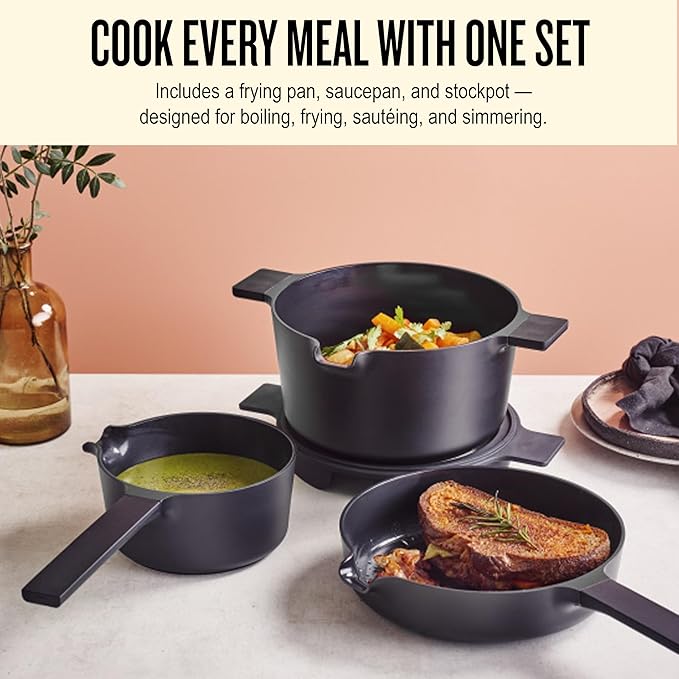 Alva Neat Peach 5-Piece Nonstick Ceramic Cookware Set – Lightweight Nonstick Cookware Set – Easy to Store – Induction &amp Oven Safe Made Without PFAS PTFE PFOA – Non Stick Pots and Pan Set