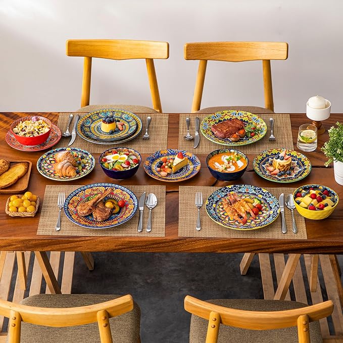 vancasso 18 Pieces Plates and Bowls Set Bohemian Style Dinnerware Sets Service for 6 Porcelain Boho Dishes Set for Kitchen Housewaring Gift Dishwasher and Microwave Safe Series KRVI