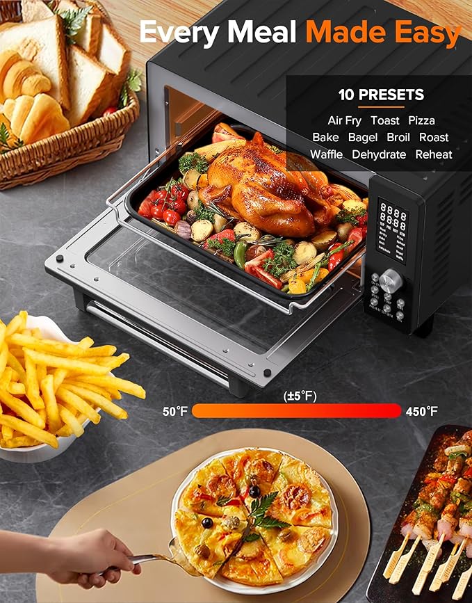 Nuwave Bravo Pro Smart Air Fryer Toaster Oven Combo Airfryer Convection Oven Countertop 10-in-1 Functions with Quicker &amp Even Crisp Technology 1800W 50-450°F PFAS-Free 21QT Black