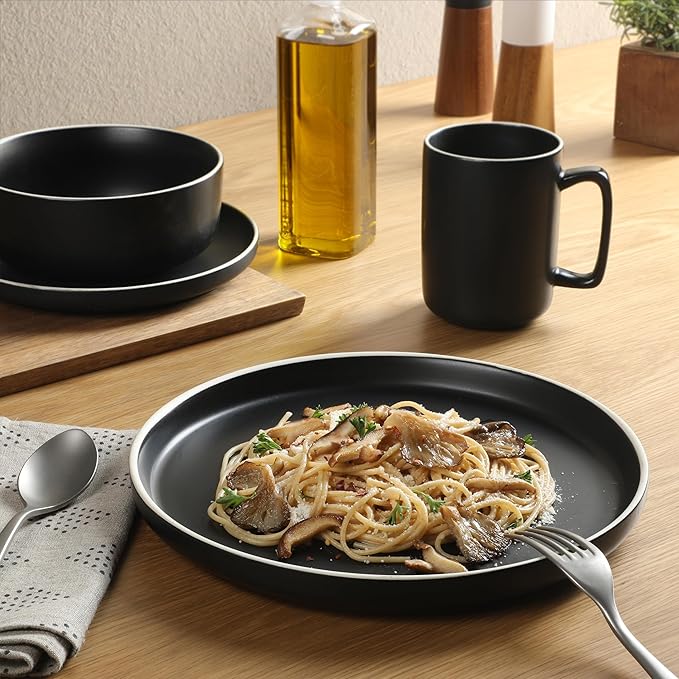 Gibson Home Zuma Nuevo 32 Piece Plates Bowls and Mug (Service for 8) Dinnerware Set - Black
