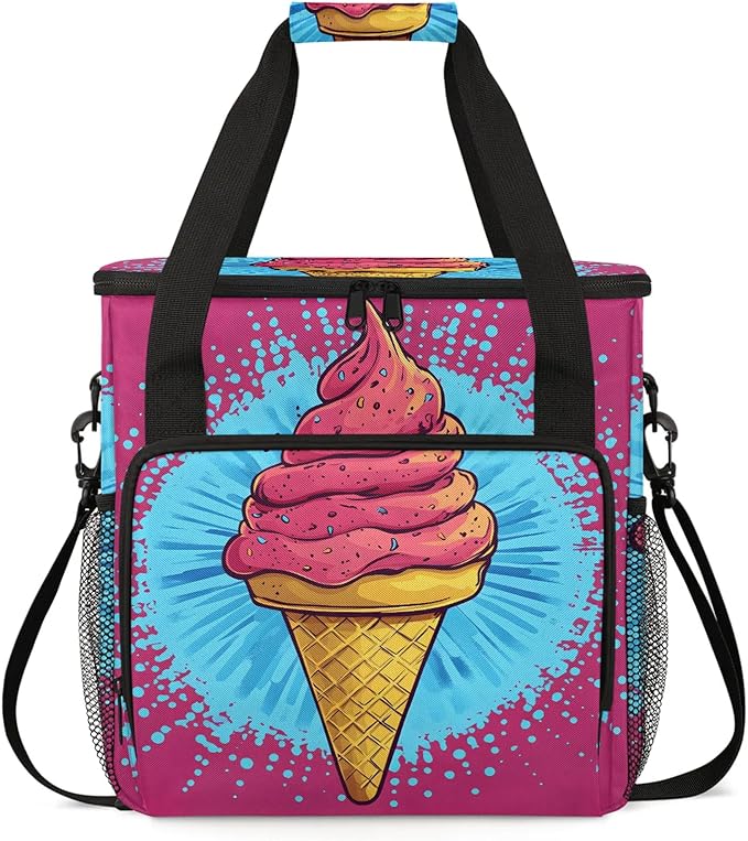 Ice Cream Coffee Maker Travel Bag Pink Insulated Grocery Bag Travel Picnic Leakproof Cooler Bags With Shoulder Strap