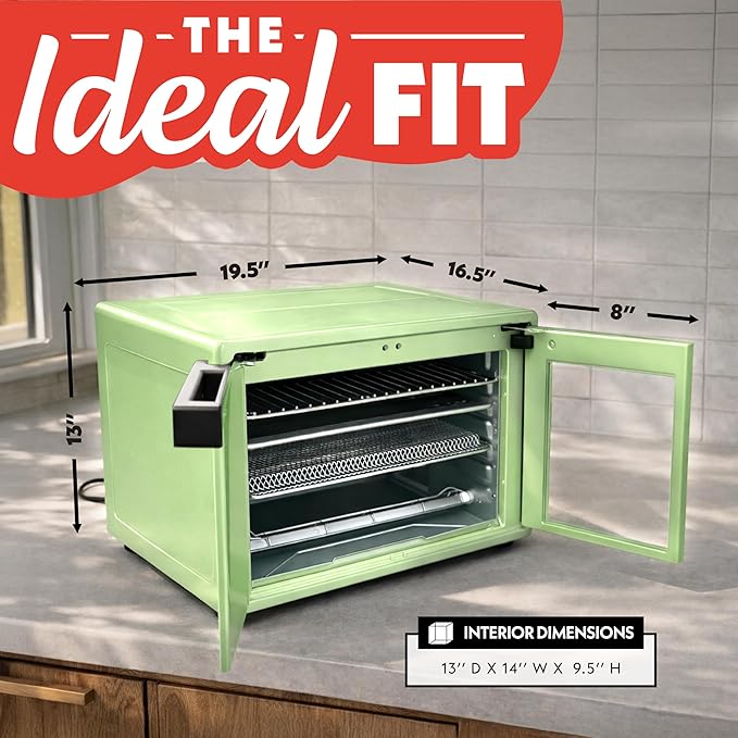 Gourmia French Door Air Fryer Oven - 37 Qt Large Capacity Convection Toaster Oven FryForce 360° Digital Display 12 Cooking Presets Dehydrate Fits 13” Pizza Dishwasher-Safe Green