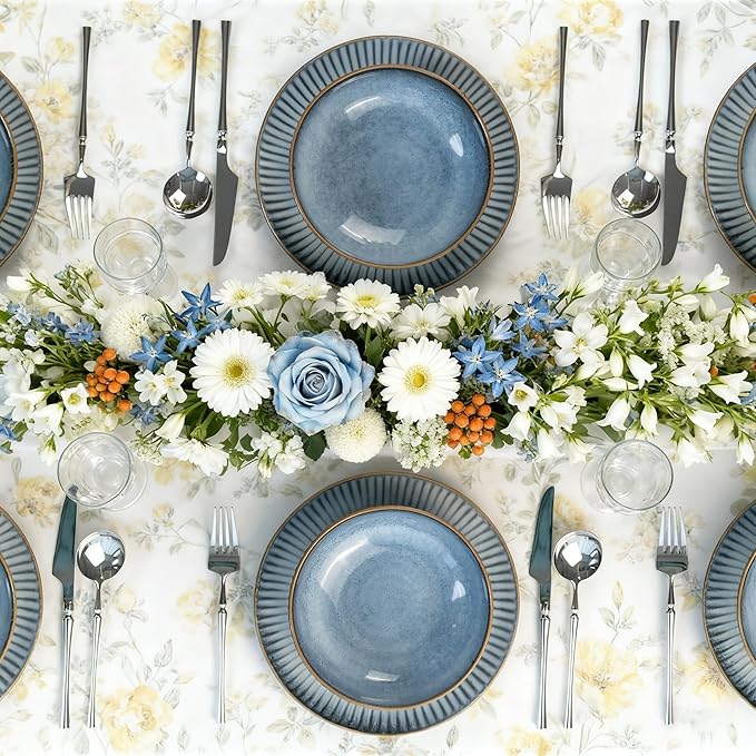 Reactive Glaze Stoneware Dinnerware Set Service for 2 8 Piece Ceramic Plates and Bowls with Deep Pasta Bowls Chip Resistant Microwave &amp Dishwasher Safe