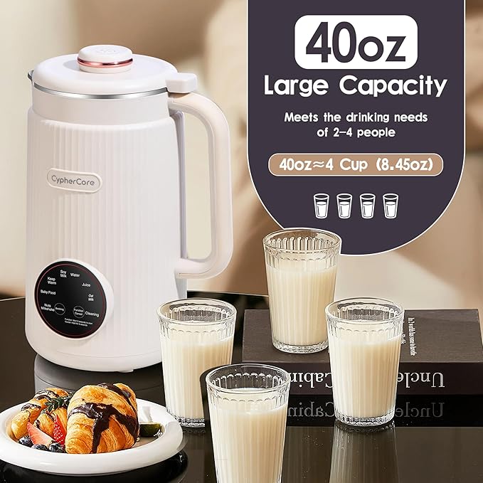 Nut Milk Maker Machine 8-in-1 40oz Soy Milk Maker with Delay Start/Keep Warm/12 Blades Homemade Almond Oat Soy Milk Shake Plant Milk Milk Machine Maker with Nut Milk Bag Cleaning/Boil Water