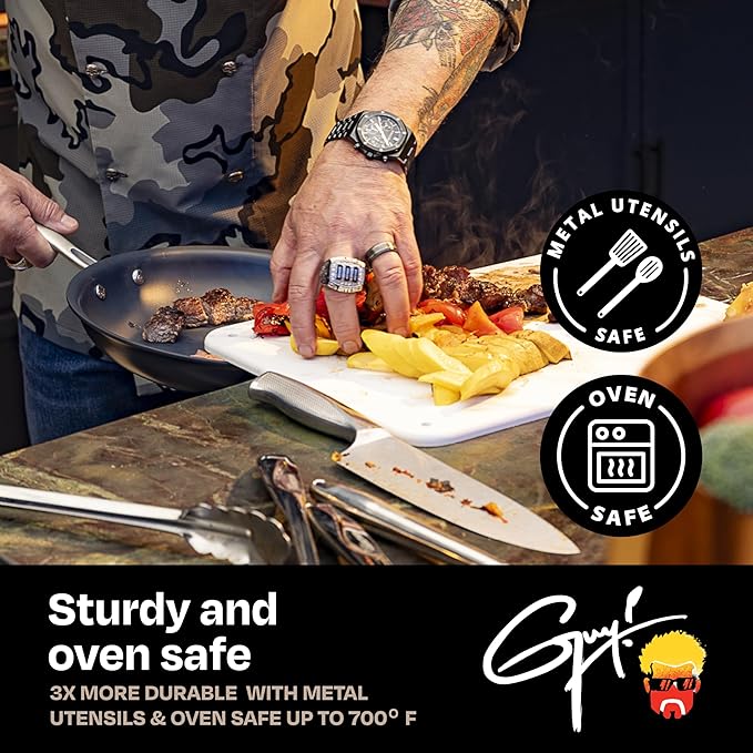 Guy Fieri's Flavortown Laser Titanium 12 Piece Set - Non-stick Cookware Set Without PFAS PTFE or PFOA 3x More Durable Dishwasher Safe Oven Safe