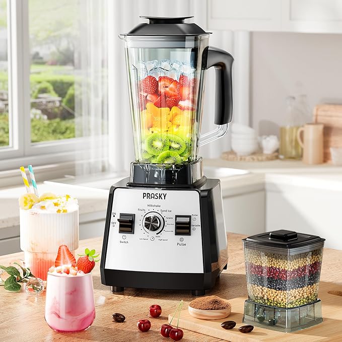 Blenders for Kitchen Smoothie Blender 2400W/1000W Prasky Blender &amp Grinder Combo 25000 RPM High Speed 68oz BPA-Free Food Processor Countertop Blender for Smoothies Shakes &amp Food (White