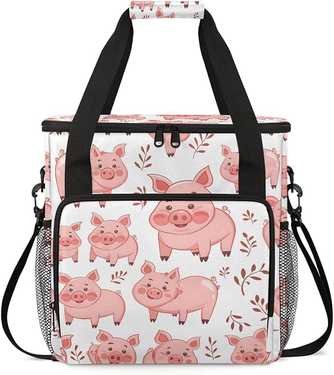 Cute Cartoon Pig Coffee Maker Carring Bag Large Insulated Storage Organizer Case Tote Bags with Shoulder Strap for Travel Work Picnic