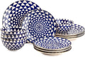 12-Piece Ceramic Dinnerware Set for 4 Plates and Bowls Microwave and Dishwasher Safe (Blue and White)