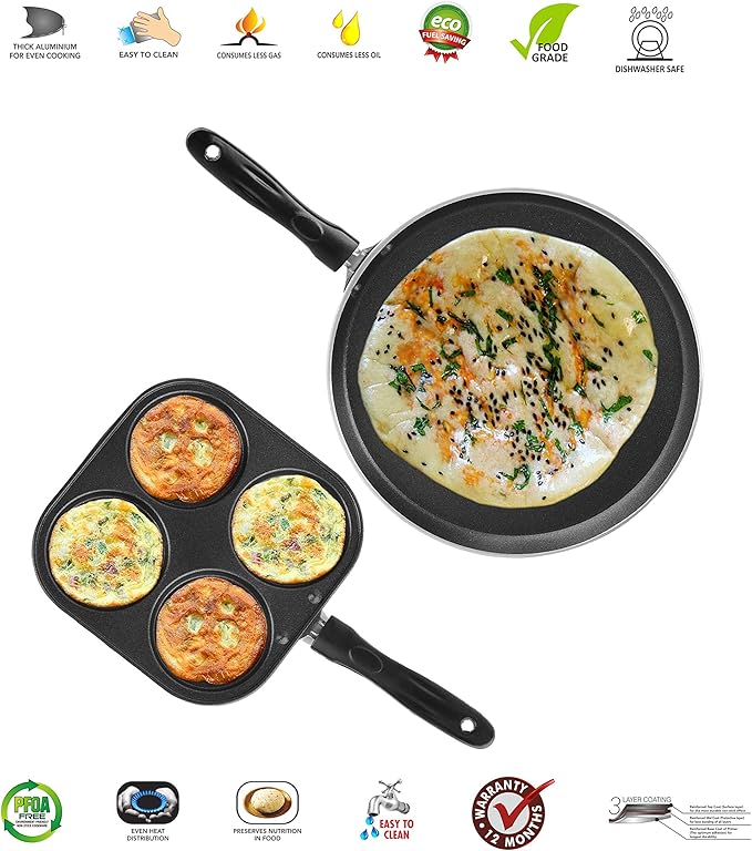 Sumeet 2.6mm Thick Non-Stick Cherry Cookware set (Dosa Tawa – 26.5cm Dia + Mini Multi Snack Maker – 19.5cm Dia)