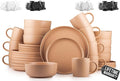 Zulay Kitchen Terra Stoneware 32-Piece Dinnerware Set Artisanal Ceramic Plates and Bowls Set Crafted at 2300℉ - Service for 8 Terracotta Clay