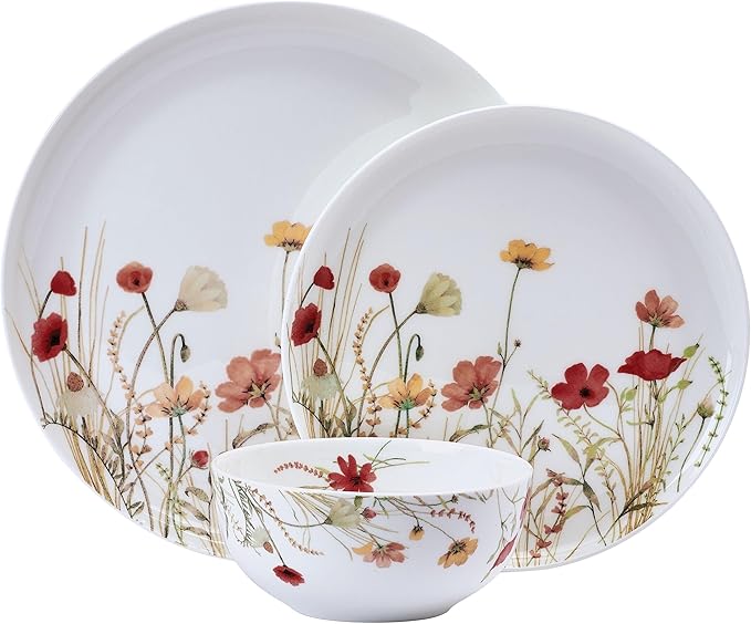 Mikasa Meadow Serenade 12 Piece Floral Bone China Durable Chip Resistant Lightweight Dinnerware Set Service for 4