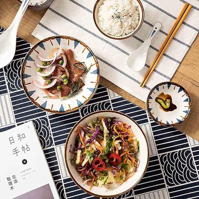 28-Pieces Kitchen Ceramic Dinnerware Set Service for 6 Salad Bowls Plates Set Dishes/Table Service for Snack Salad Dessert Appetizer-Microwave Available