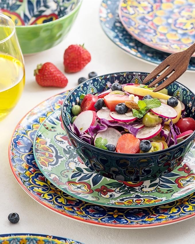 Porcelain Bowl and Dinner Plate Set 24 pcs Dinnerware Set - Bohemian Style
