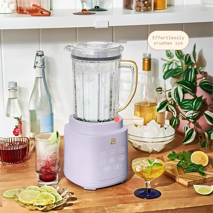 B PowerExact High-Performance 700-Watt Blender by Drew Barrymore 50-Ounce Pitcher Stainless 4-Tip Blade 3 Speeds + 4 Presets Dishwasher-Safe Parts Travel Cup Included (Lavender)