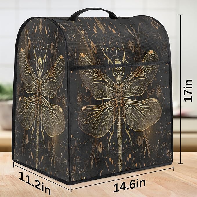 cfpolar Kitchen Aid Mixer Cover Compatible with 6-8 Quarts Vintage Dragonfly Black Stand Mixer Cover Kitchen Aid Mixers Accessories Appliance Organizer Bag Dust Covers with Zipper Pocket