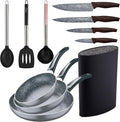 Set 3pc Frying Pan (16+20+24cm) Pressed Aluminium Induction Black Soul Marble with Set 3pc Kitchen Utensils Nylon with Set 4pc Stainless Steel Knives
