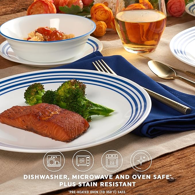 Corelle Vitrelle 18 Piece Glass Dinnerware Sets Service for 6 Triple Layer Chip &amp Crack Resistant Glass Plate and Bowl Sets Laila