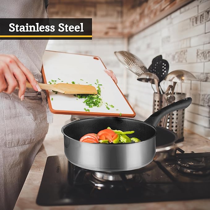 Premier Housewares 6 Piece Saucepan Set | Induction Hob Pan Set with Glass Lids | Stainless Steel Pans Set with Non Stick Saucepan | Cooking Pots Kitchen Set with Bakelite Handles
