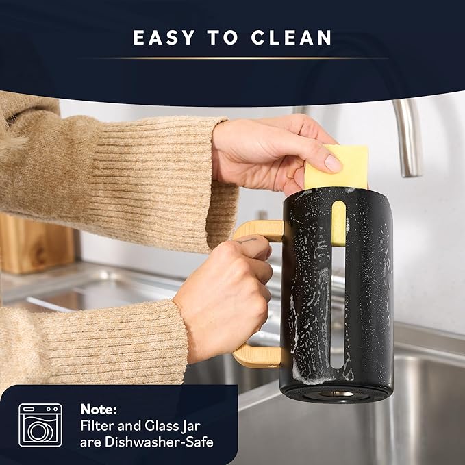 Home Hero French Press Coffee Maker - 34 oz Coffee Press with Bamboo Wood Handle Heat Resistant Thick Borosilicate Glass French Presses 4 Layer Filter French Press Stainless Steel (Black)