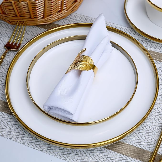 12 Pieces white and Gold Porcelain Dinnerware Set Plates and Bowls | Dinner and Salad Plates Ramen Bowls Dishes for 4 | Chip and Crack Resistant | Dishwasher &amp Microwave Safe Dishes Set