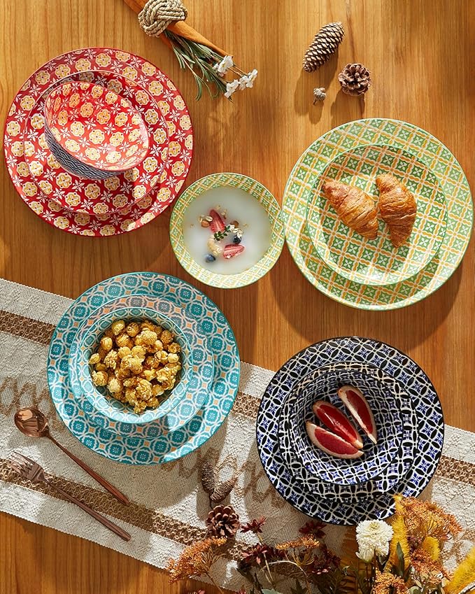 Ceramic Dinnerware Sets for 4 12 Pieces Plates and Bowls Set with Vibrant Color Stoneware Dishes Set Dishwasher &amp Microwave Safe