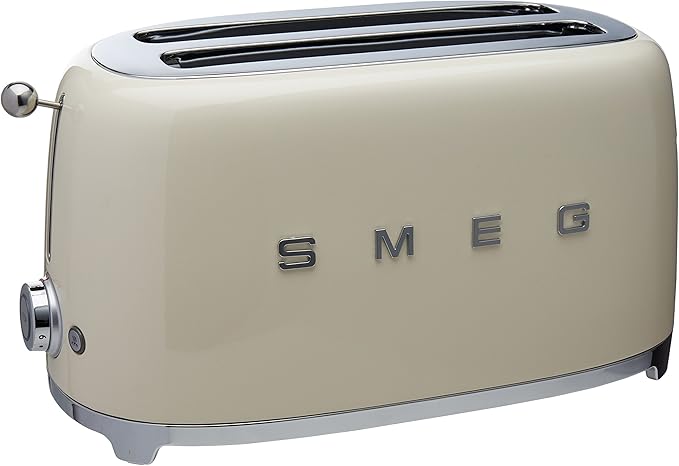 SMEG TSF02 4-Slice Toaster 50s Retro Style 2 Extra-Wide Long Slots Bagel Defrost Reheat Functions Stainless Steel - Cream