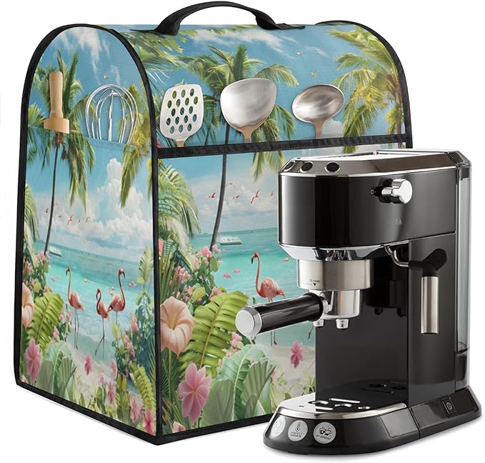 Kitchen Aid Mixer Cover Summer Flamingo Beach Flowers Stand Mixer Cover Compatible with 6-8 Quarts Stand Mixers Dust Covers with Zipper Pocket Foldable Washable Kitchen Aid Organizer Bag