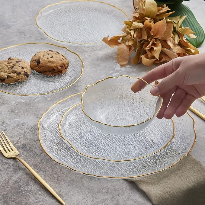 Karaca Milanda Gold Glass Dinnerware Set for 4 People 12 Pieces Transparent Gold