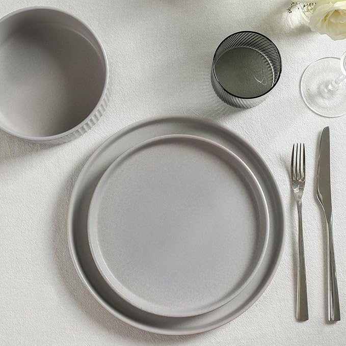 Stone Lain Haven Stoneware 16-Piece Dinnerware Set Grey -Plates and Bowls Sets for 4 Dish Set Includes Dinner and Salad Plates Pasta and Cereal Bowls Microwave &amp Dishwasher Safe
