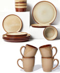16 Pieces Dinnerware Sets with Mug Set Brown Yellow