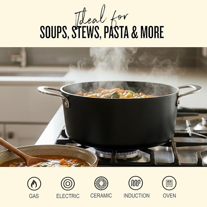 Alva Maestro 7-Piece Ceramic Nonstick Cookware Set – Made Without PTFE PFOA PFAS Non-Toxic Pots &amp Pans with Lids – Induction &amp Oven Safe to 400°F – Even Heat Easy Clean Durable Aluminum