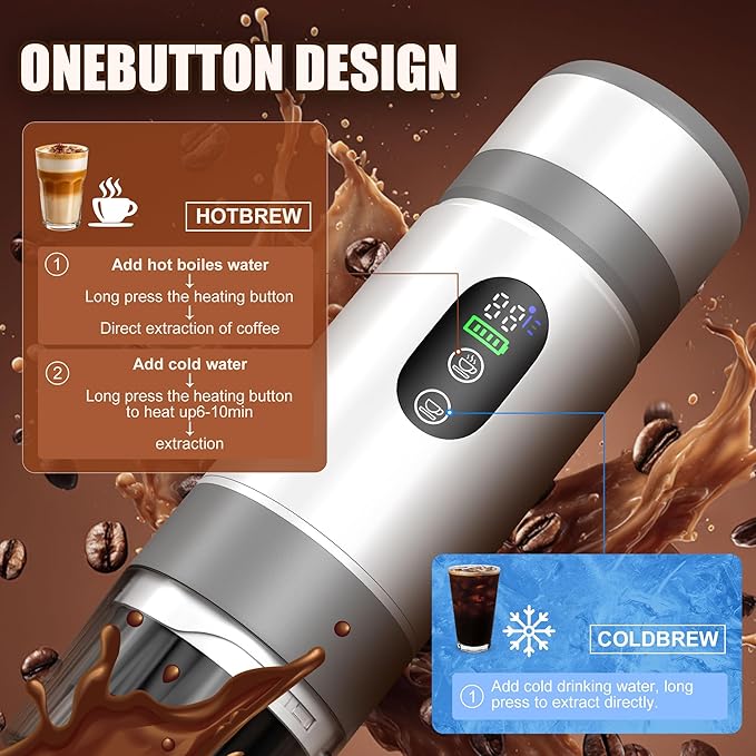 Portable Coffee Machine w/ 2 Rechargeable Batteries 8 Cups 20bar USB-C Espresso coffee Maker for Camping Travel Office Ground &amp Capsule Compatible