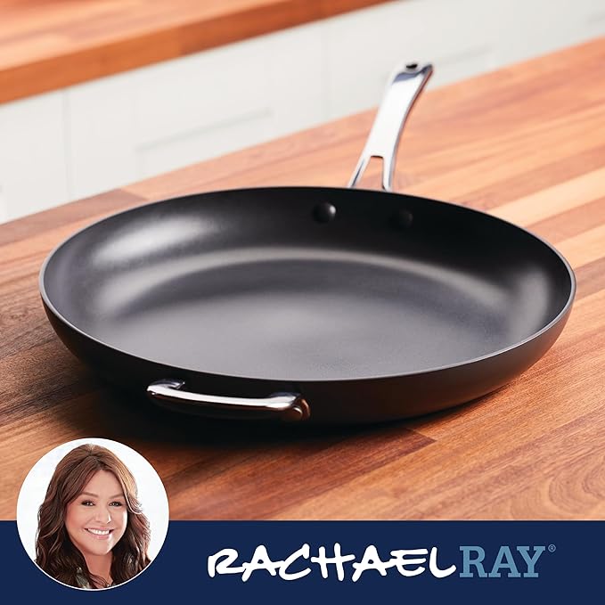 Rachael Ray Cook + Create Hard Anodized Nonstick Frying Pan/Skillet with Helper Handle 14 Inch - Black