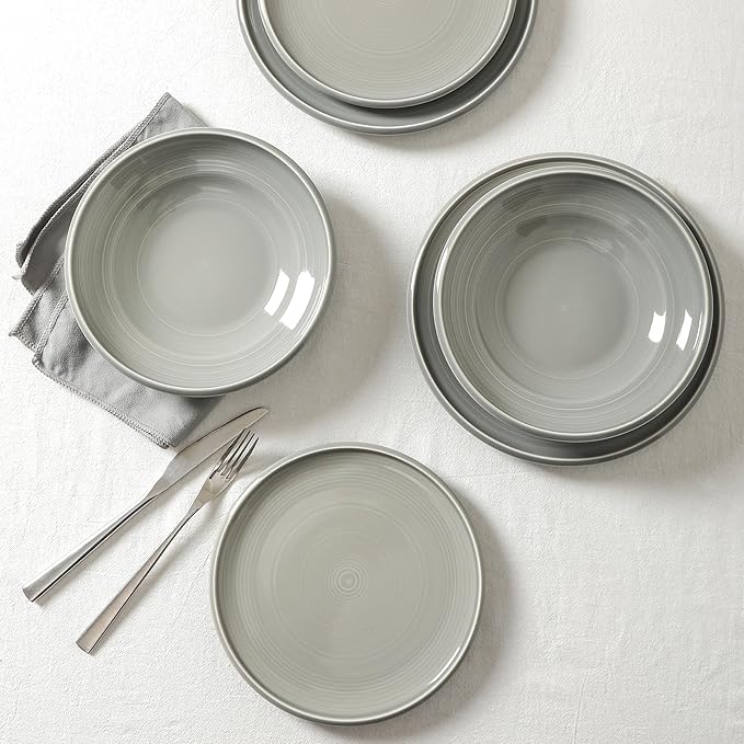 Earth &amp Clay Harmony 24-Piece Dinnerware Set Stoneware Plates and Bowls Set Includes Dinner and Salad Plates Cereal Bowls Dishwasher and Microwave Safe Dishes for 8 Grey