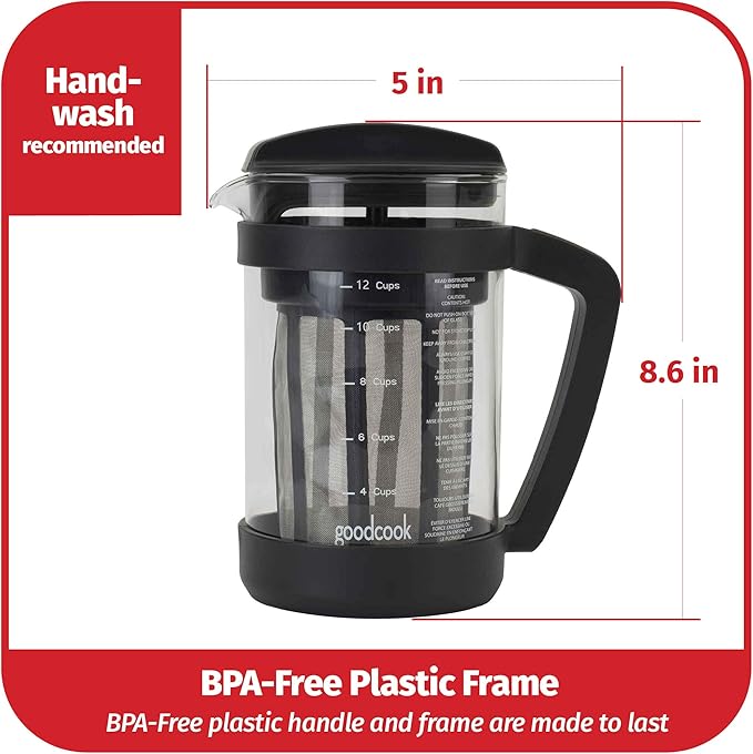 GoodCook Koffe 1.5L Glass Cold Brew Coffee Maker with BPA-Free Plastic Frame