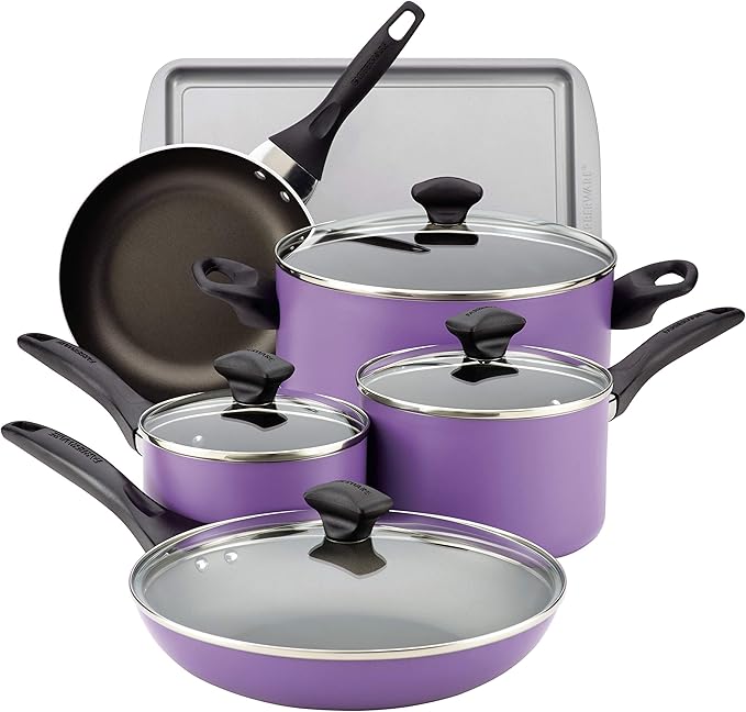Farberware Dishwasher Safe Nonstick Aluminum 15-Piece Cookware Set Purple