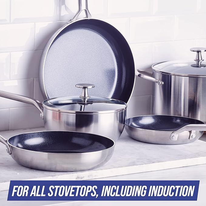 Blue Diamond Triple Steel Ceramic Nonstick Cookware Set - 11 Pieces Silver