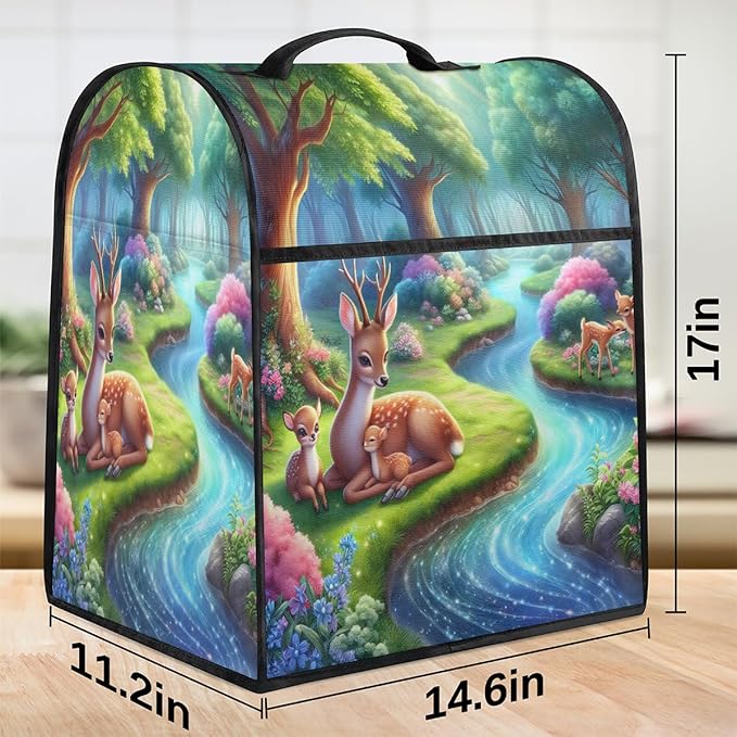 cfpolar Kitchen Aid Mixer Cover Compatible with 6-8 Quarts Animals Deer Trees River Stand Mixer Cover Kitchen Aid Mixers Accessories Appliance Organizer Bag Dust Covers with Zipper Pocket