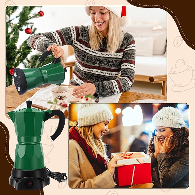 Coffee Pot 6 Cup Electric Espresso Coffee Maker Italian Moka Maker 300ml Portable Aluminum Espresso Machine Cafetera Moka Pot with Detachable Base Gift for Home Travel(Dark Green)