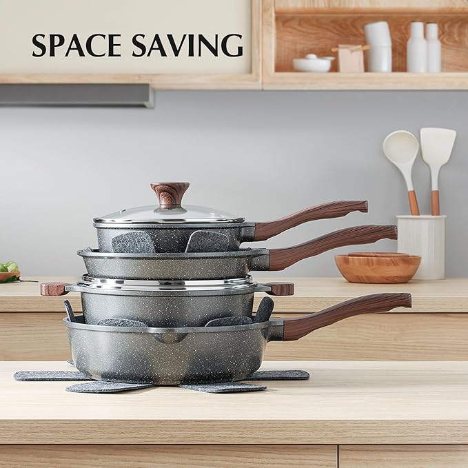 SENSARTE Nonstick Cookware Set 13-PieceStay-Cool Handles9.5 Inch Nonstick Grill PanDurable Skillet