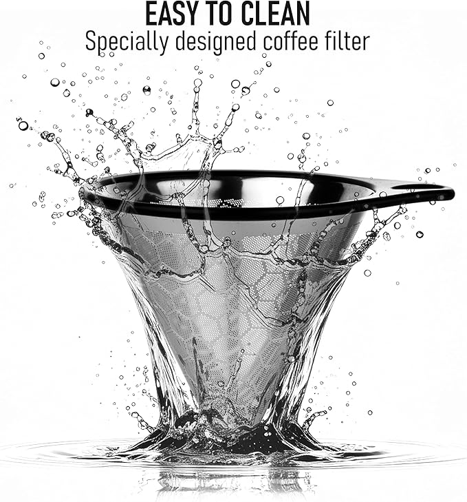 Pour Over Coffee Maker – Borosilicate Glass Dripper with Stainless Steel Reusable Filter Manual Eco Brewer Plastic-Free Non-Toxic Coffee Station Innovation Infuser for Daily Brewing
