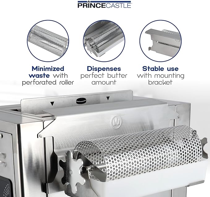 Prince Castle Top Mount Bun Dresser for CTDE Series Toaster Stainless Steel - Butter Spreader and Butter Roller for Buns Even Dispensing