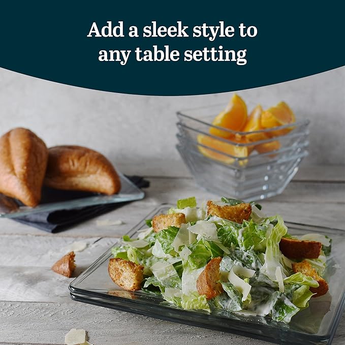 Libbey Tempo Glass Dinnerware Set Sleek Square Clear Glass Plates and Bowls Set of 12 Dishwasher Safe Dinnerware for Parties or Everyday Use