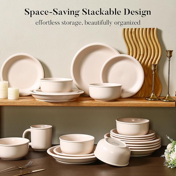 GZG 10.25-Inch Ceramic Dinner Plates Set of 4 Rustic Matte Glaze Terracotta Stoneware Plates for Main Course &amp Everyday Meals Microwave &amp Dishwasher Safe(Cream Mist)