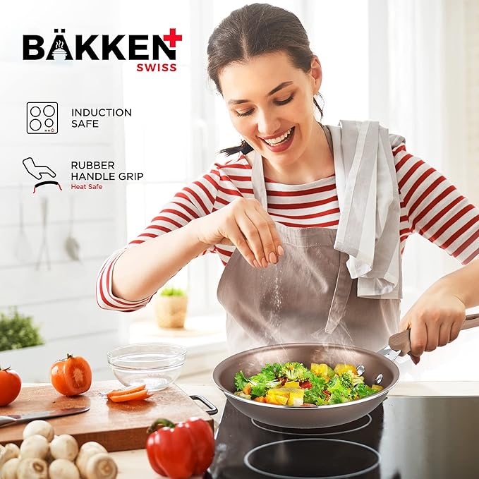 Pots and Pans Set – 14 Piece – Non-Stick Professional Home Kitchenware – Cooking Pots with Lids – Skillet Fry Pans – Suitable for Gas Electric Ceramic and Induction Counter Cooktops - Golden