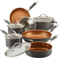 Farberware 80183 Glide Pro Hard Anodized Ceramic Nonstick Cookware Pots and Pans Set 11 Piece Gray