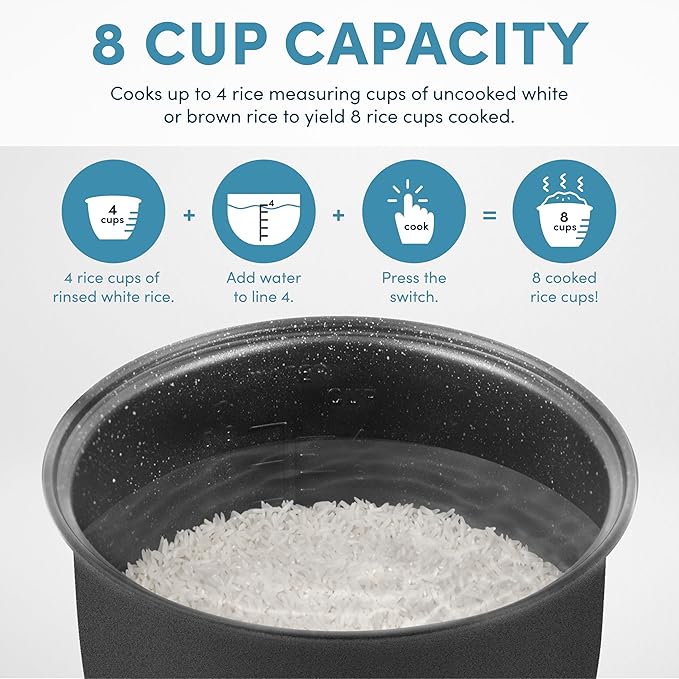 AROMA® 8-Cup (Cooked) / 2 Qt. Digital Rice &amp Grain Multicooker Durable Nonstick Inner Pot Oatmeal Steam White &amp Brown Rice Keep Warm